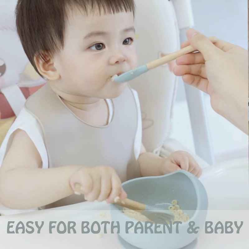 Ginbear Silicone Baby Spoons and Forks Self-feeding 12-18 Months, Soft-Tip Baby Flatware Sets, Toddler Feeding Utensils for Child, 4 Piece Set (Hazy Green/Almond) - Image 5